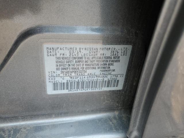 3N1AB7AP6KY322754 - 2019 NISSAN SENTRA S 灰色 照片 12