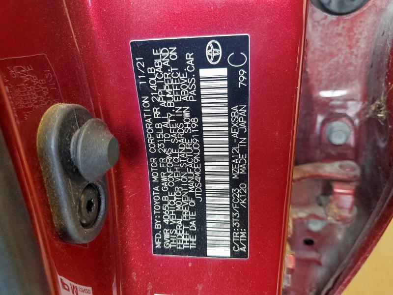 JTDS4MCE9NJ091198 - 2022 TOYOTA COROLLA SE 红色 照片 12