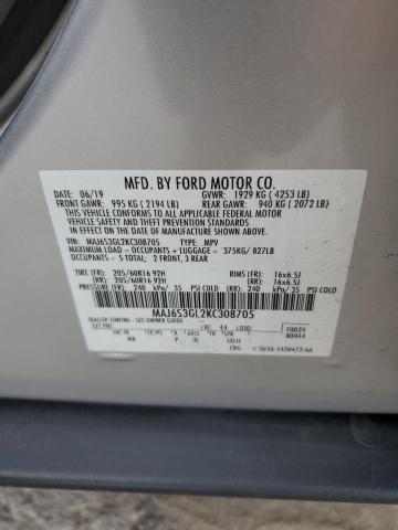 MAJ6S3GL2KC308705 - 2019 FORD ECOSPORT SE SILVER photo 13