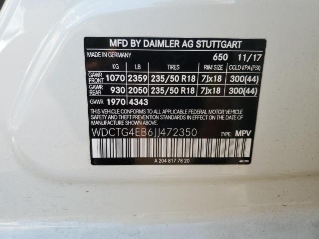 WDCTG4EB6JJ472350 - 2018 MERCEDES-BENZ GLA 250 WHITE photo 13