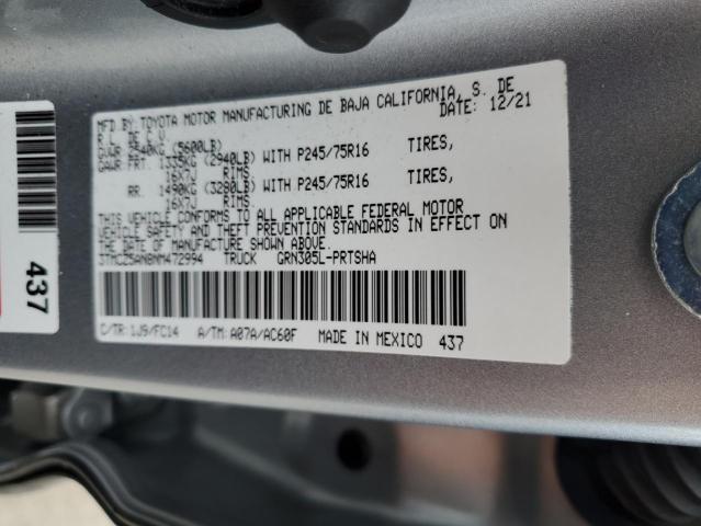 3TMCZ5AN8NM472994 - 2022 TOYOTA TACOMA DOUBLE CAB SILVER photo 12