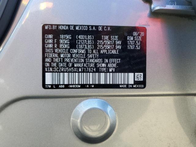 3CZRU5H5XLM717624 - 2020 HONDA HR-V EX SILVER photo 12