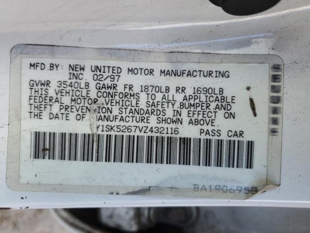 1Y1SK5267VZ432116 - 1997 GEO PRIZM BASE WHITE photo 12