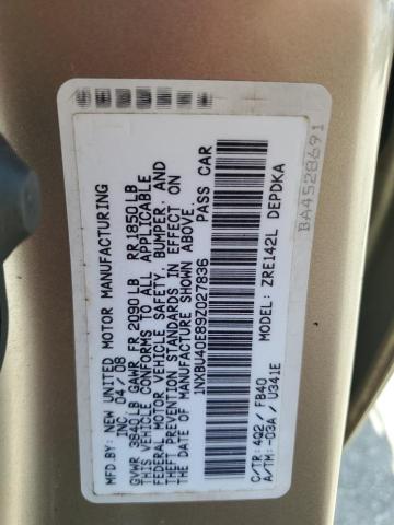 1NXBU40E89Z027836 - 2009 TOYOTA COROLLA BASE 米色 照片 12