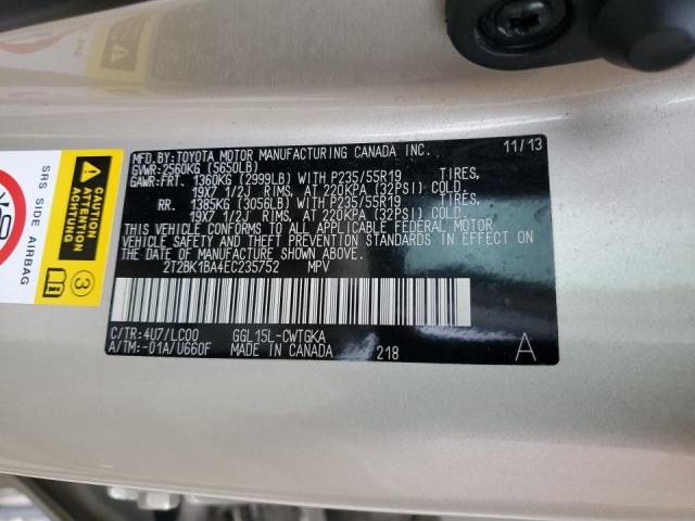 2T2BK1BA4EC235752 - 2014 LEXUS RX 350 BASE 金色 照片 13