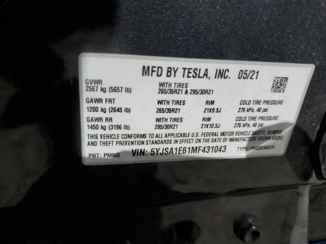 5YJSA1E61MF431043 - 2021 TESLA MODEL S 灰色 照片 13