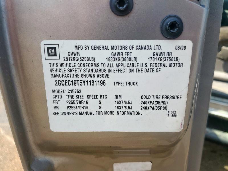 2GCEC19T5Y1131196 - 2000 CHEVROLET SILVERADO C1500 ვერცხლისფერი ფოტო 12