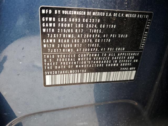 3VV2B7AX0LM035194 - 2020 VOLKSWAGEN TIGUAN SE ლურჯი ფოტო 14