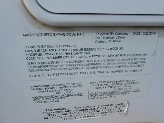 4YDF31522A4700174 - 2010 KEYSTONE MONTANA WHITE photo 10