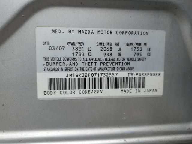 JM1BK32F071732557 - 2007 MAZDA 3 I SILVER photo 12