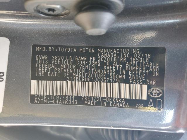 2T1BURHE1JC067179 - 2018 TOYOTA COROLLA L CHARCOAL photo 13