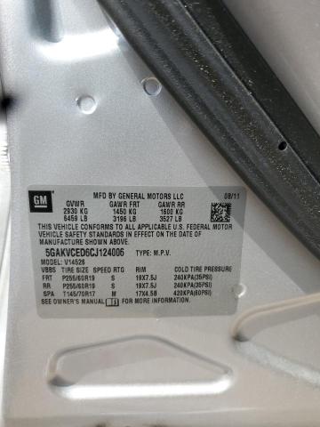 5GAKVCED6CJ124006 - 2012 BUICK ENCLAVE SILVER photo 13