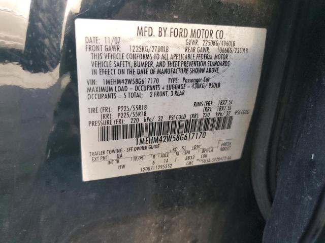 1MEHM42W58G617170 - 2008 MERCURY SABLE PREMIER BLACK photo 12