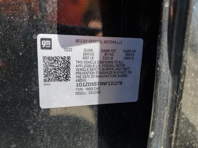 1G1ZD5ST0NF131278 - 2022 CHEVROLET MALIBU LT BLACK photo 12