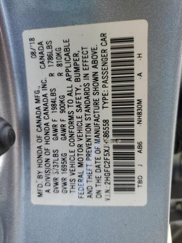 2HGFC2F5XJH586558 - 2018 HONDA CIVIC LX SILVER photo 12