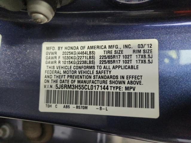 5J6RM3H55CL017144 - 2012 HONDA CR-V EX BLUE photo 12