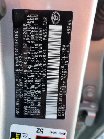 4T1G11AK0PU099631 - 2023 TOYOTA CAMRY SE NIGHT SHADE SILVER photo 12