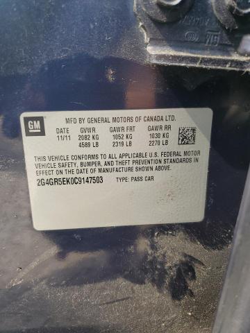 2G4GR5EK0C9147503 - 2012 BUICK REGAL BLUE photo 12