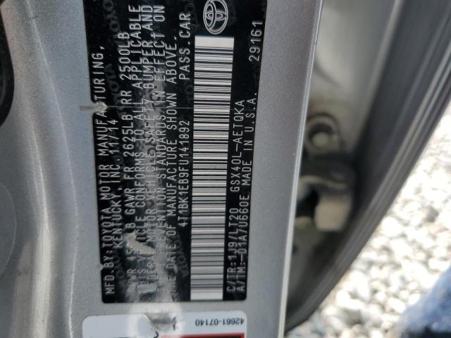 4T1BK1EB9FU141892 - 2015 TOYOTA AVALON XLE 银色 照片 12