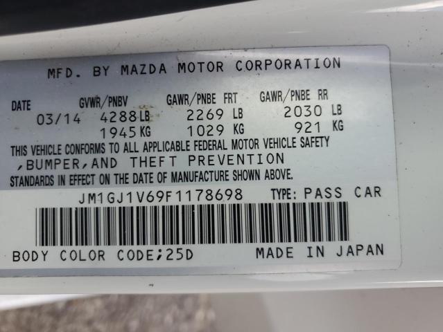 JM1GJ1V69F1178698 - 2015 MAZDA 6 TOURING WHITE photo 13