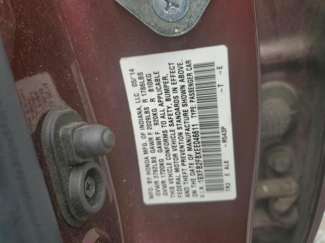 19XFB2F8XEE046611 - 2014 HONDA CIVIC EX BURGUNDY photo 12