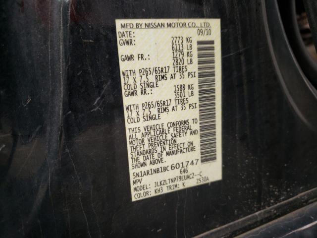 5N1AR1NB1BC601747 - 2011 NISSAN PATHFINDER S BLACK photo 10