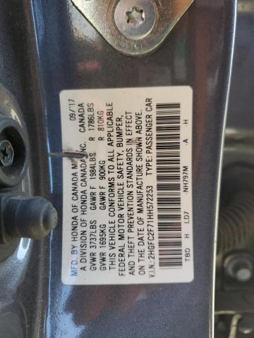 2HGFC2F71HH572253 - 2017 HONDA CIVIC EX 灰色 照片 12