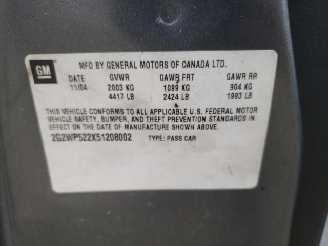 2G2WP522X51208002 - 2005 PONTIAC GRAND PRIX 灰色 照片 12