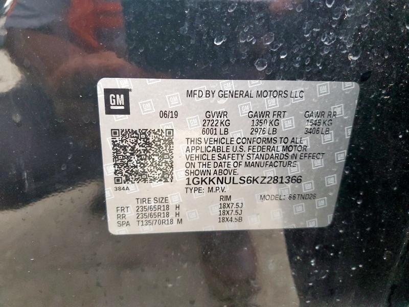 1GKKNULS6KZ281366 - 2019 GMC ACADIA SLT-1 BLACK photo 13