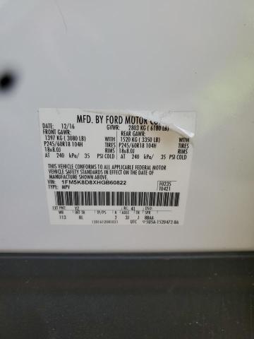 1FM5K8D8XHGB60822 - 2017 FORD EXPLORER XLT WHITE photo 13