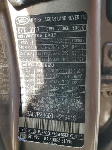 SALVP2BGXHH219416 - 2017 LAND ROVER RANGE ROVE SE TAN photo 13