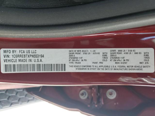 1C6RREBTXPN553194 - 2023 RAM 1500 BIG HORN/LONE STAR BURGUNDY photo 12