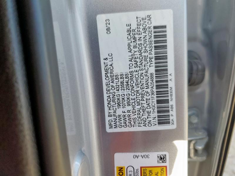 1HGCY1F36PA054888 - 2023 HONDA ACCORD EX SILVER photo 12