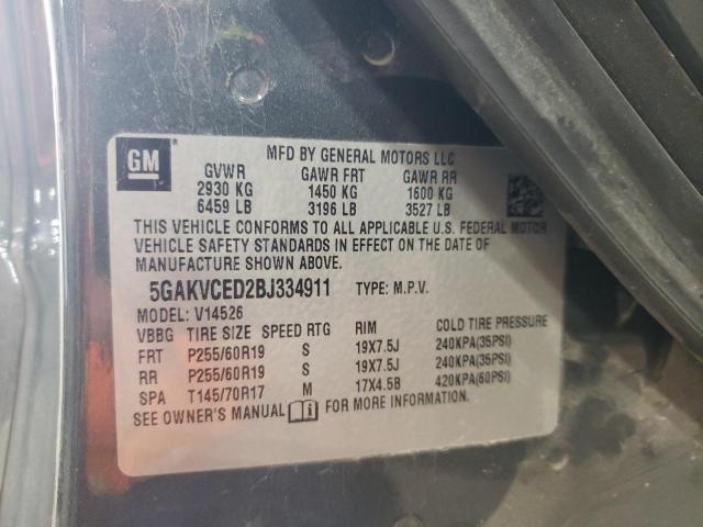 5GAKVCED2BJ334911 - 2011 BUICK ENCLAVE CXL GRAY photo 13