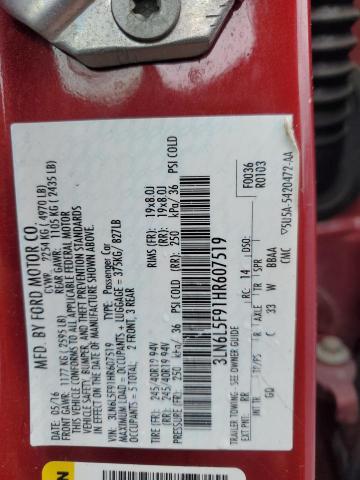 3LN6L5F91HR607519 - 2017 LINCOLN MKZ RESERVE წითელი ფოტო 12