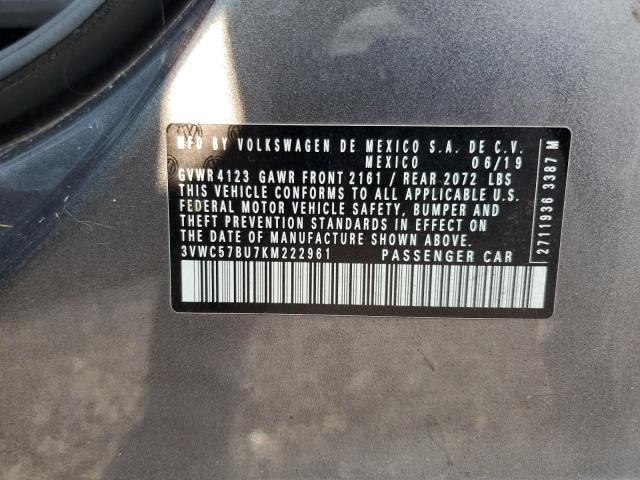 3VWC57BU7KM222961 - 2019 VOLKSWAGEN JETTA S ნაცრისფერი ფოტო 12