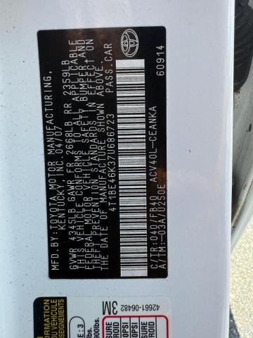 4T1BE46K37U68672 - 2007 TOYOTA CAMRY CE 白色 照片 10