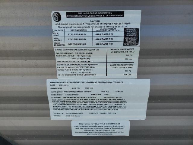 5SFEB3729ME474835 - 2021 HEART LAND TRAIL RUNN თეთრი ფოტო 10