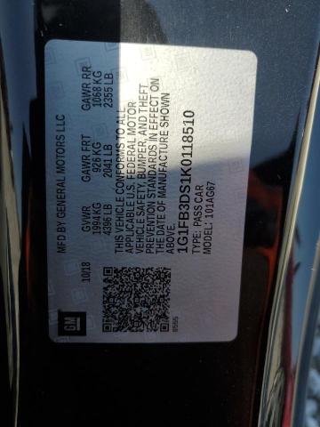 1G1FB3DS1K0118510 - 2019 CHEVROLET CAMARO LS BLACK photo 13