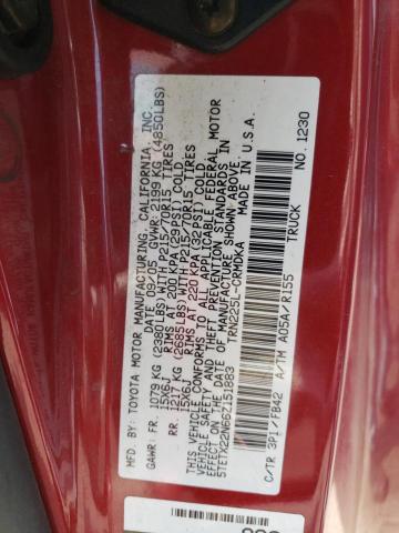 5TETX22N66Z151883 - 2006 TOYOTA TACOMA ACCESS CAB წითელი ფოტო 12