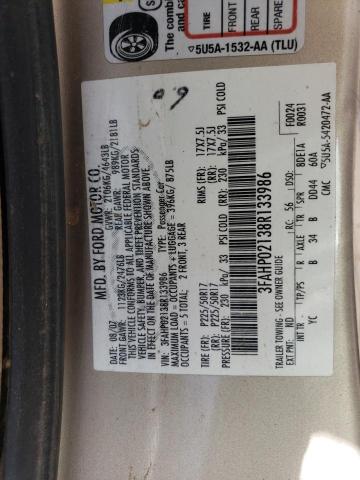 3FAHP02138R133986 - 2008 FORD FUSION SEL GOLD photo 12