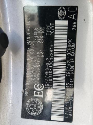 2T1BU40E49C122914 - 2009 TOYOTA COROLLA BASE SILVER photo 12