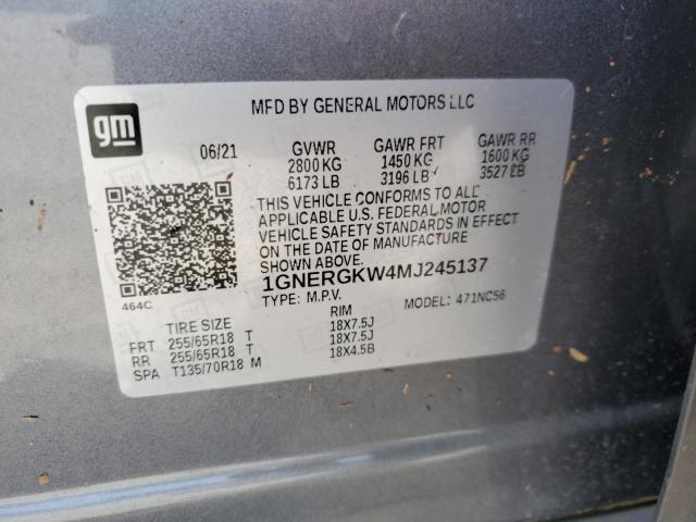 1GNERGKW4MJ245137 - 2021 CHEVROLET TRAVERSE LT GRAY photo 13