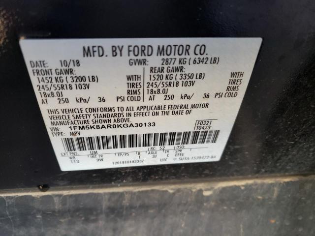 1FM5K8AR0KGA30133 - 2019 FORD EXPLORER POLICE INTERCEPTOR TWO TONE photo 10