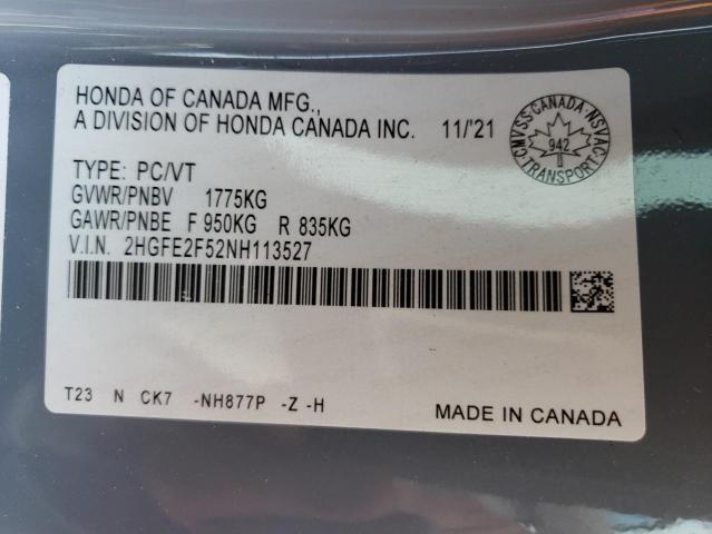 2HGFE2F52NH113527 - 2022 HONDA CIVIC SPORT 蓝色 照片 14