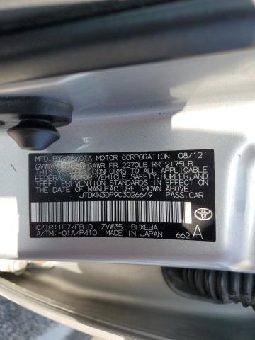 JTDKN3DP9C3026649 - 2012 TOYOTA PRIUS PLUG SILVER photo 12