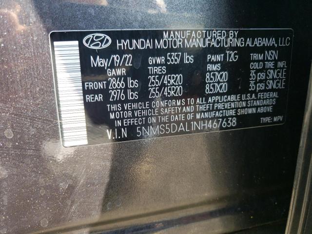 5NMS5DAL1NH467638 - 2022 HYUNDAI SANTA FE CALLIGRAPHY GRAY photo 13