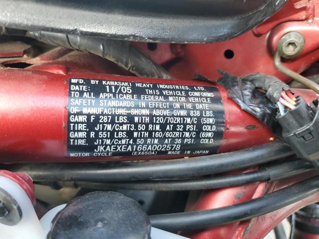 JKAEXEA166A002578 - 2006 KAWASAKI EX650 A6F BLACK photo 10