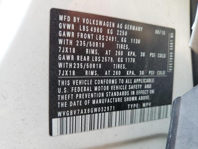 WVGBV7AX6GW032971 - 2016 VOLKSWAGEN TIGUAN S WHITE photo 13