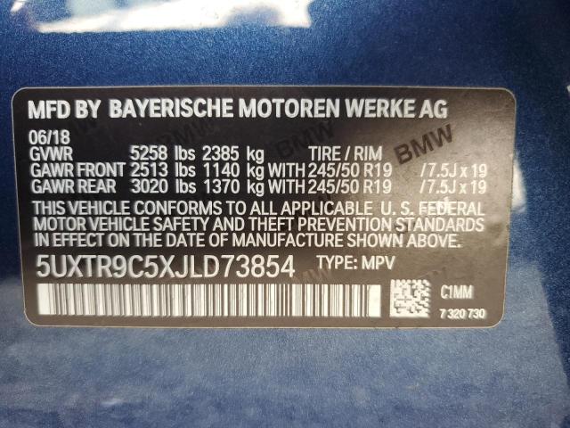 5UXTR9C5XJLD73854 - 2018 BMW X3 XDRIVE30I BLUE photo 14